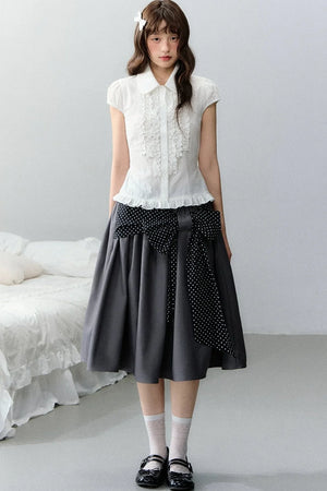 Plaid Short Sleeve Doll Collar Blouse