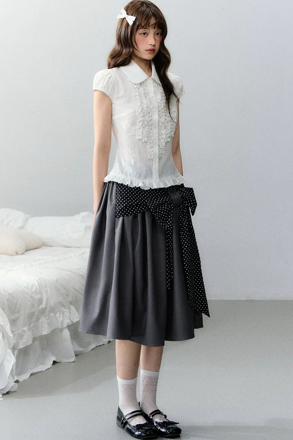 Plaid Short Sleeve Doll Collar Blouse