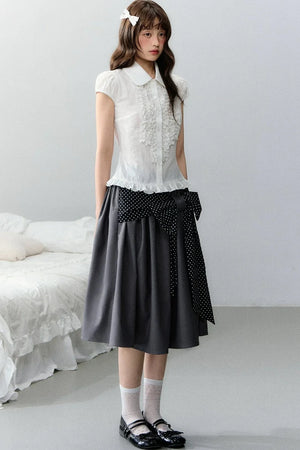 Plaid Short Sleeve Doll Collar Blouse