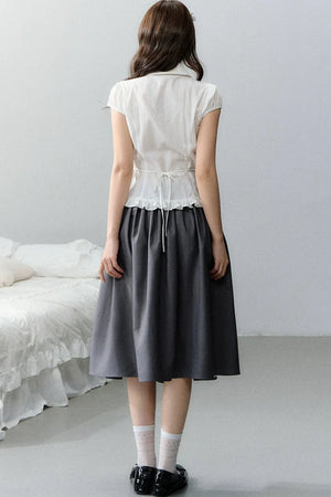 Plaid Short Sleeve Doll Collar Blouse