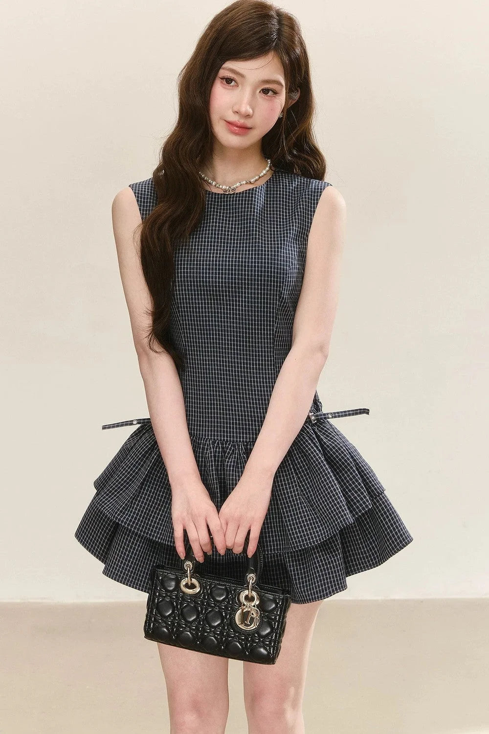 Plaid Sleeveless Tiered Dress
