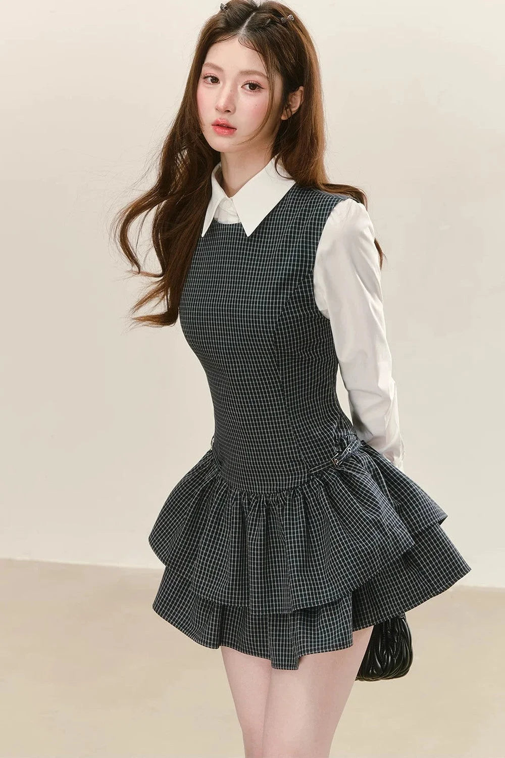 Plaid Sleeveless Tiered Dress