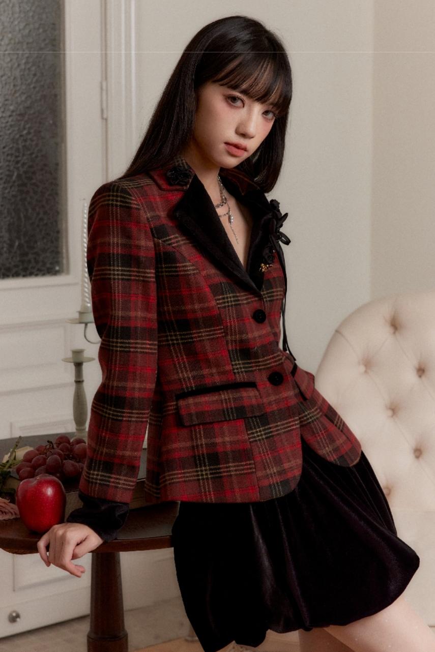Plaid Slimming Waist Shirt & Skirt Set-Up