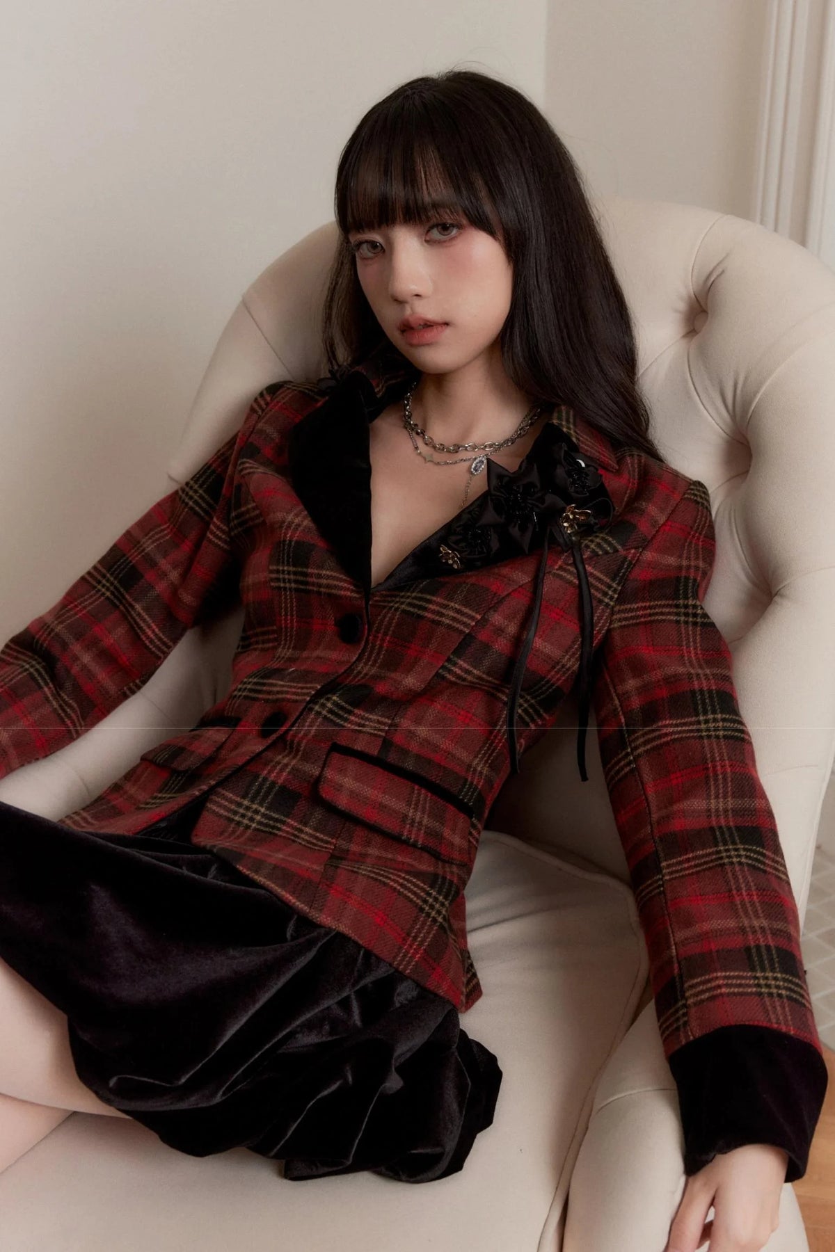 Plaid Slimming Waist Shirt & Skirt Set-Up