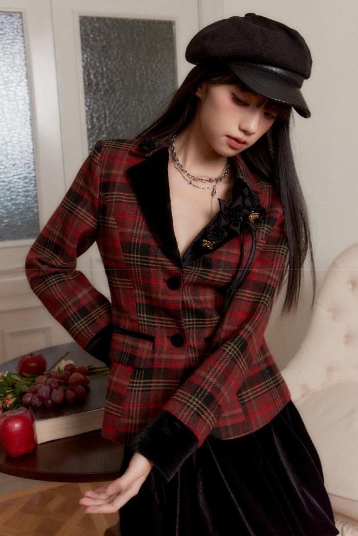 Plaid Slimming Waist Shirt & Skirt Set-Up