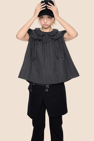 Plaid Tie Doll Collar T-Shirt Set-Up