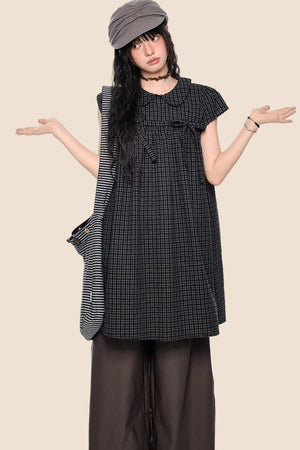 Plaid Tie Doll Collar T-Shirt Set-Up