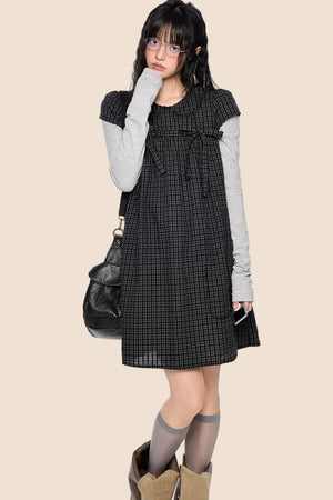 Plaid Tie Doll Collar T-Shirt Set-Up