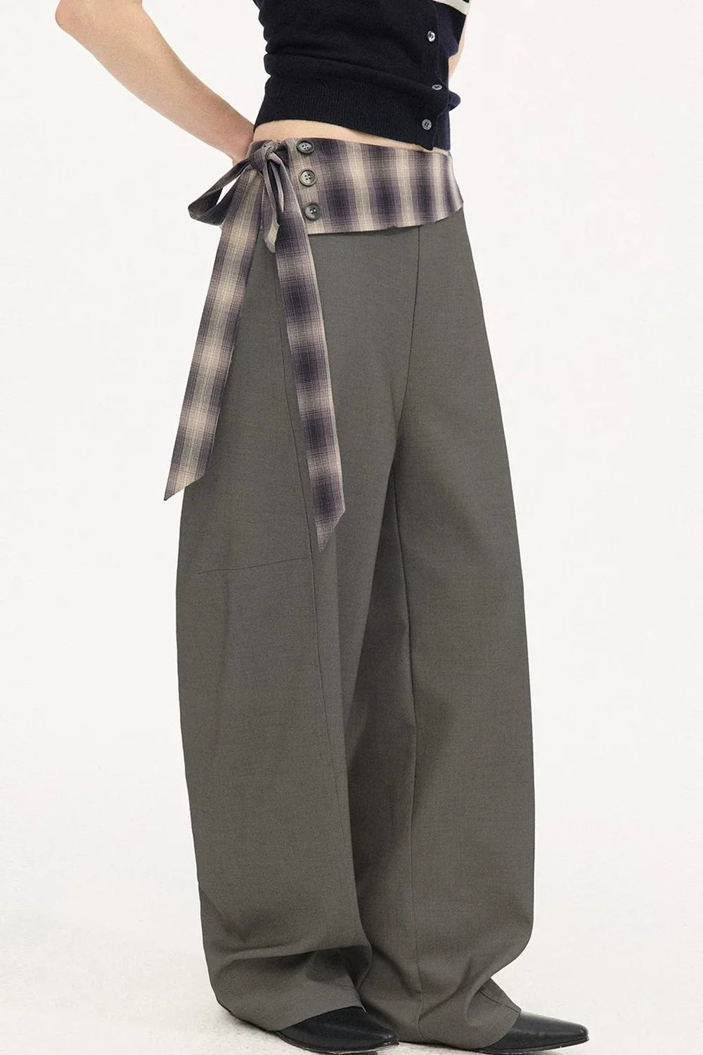 Plaid Tie-Waist Trousers