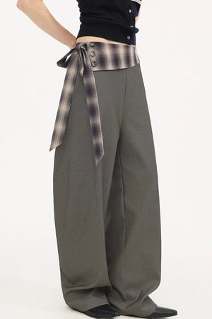 Plaid Tie-Waist Trousers