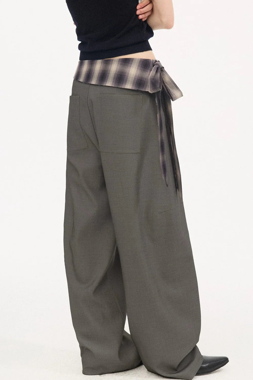 Plaid Tie-Waist Trousers