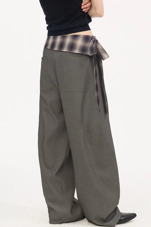 Plaid Tie-Waist Trousers