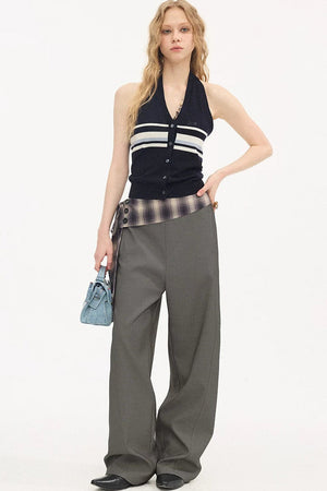 Plaid Tie-Waist Trousers