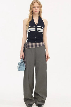 Plaid Tie-Waist Trousers