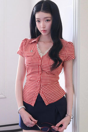 Plaid Tie Waist Versatile Shirt