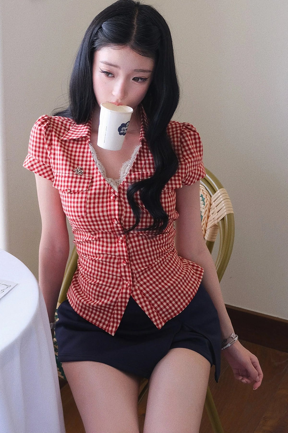 Plaid Tie Waist Versatile Shirt