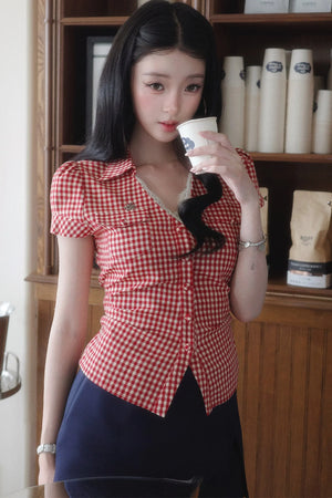 Plaid Tie Waist Versatile Shirt