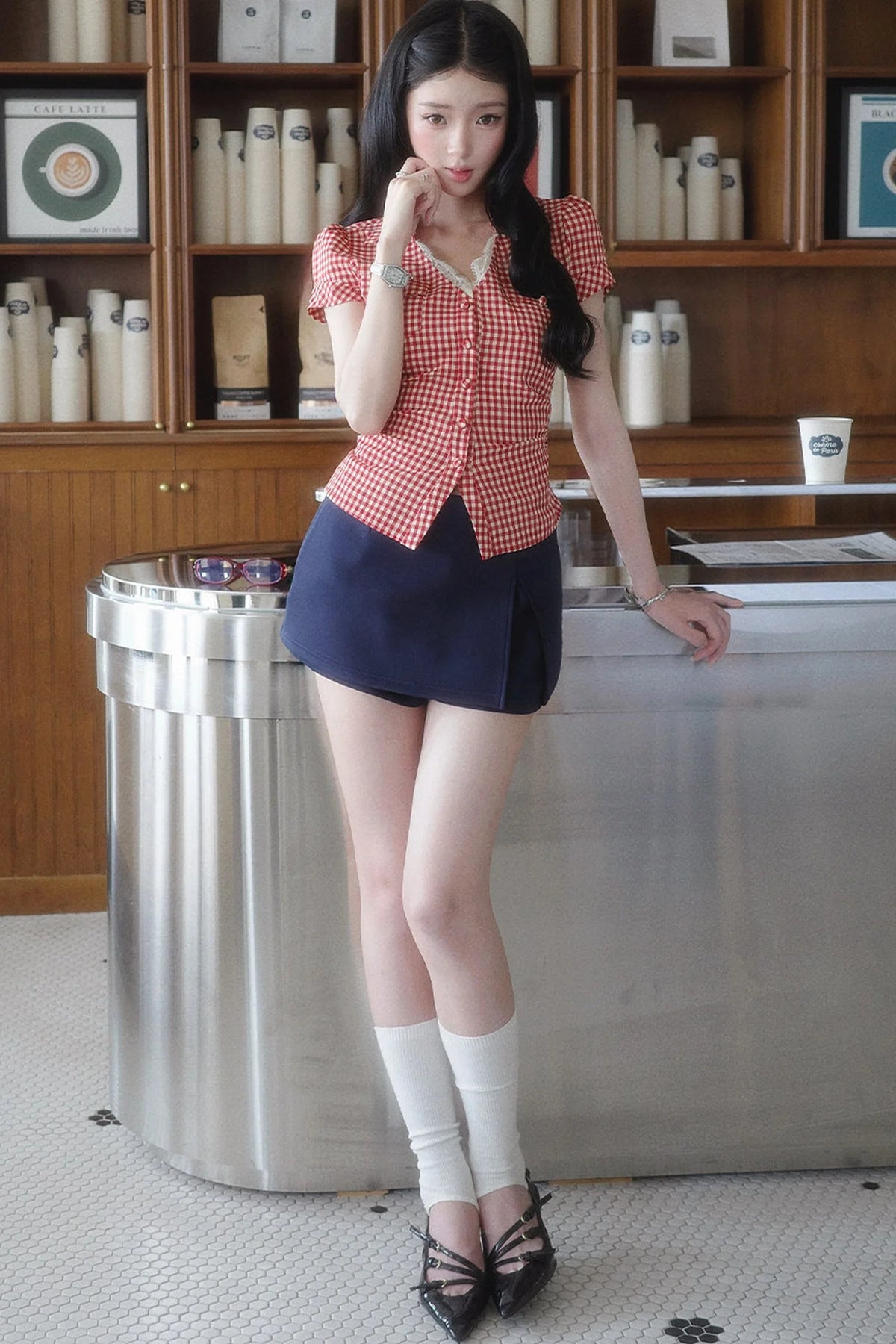 Plaid Tie Waist Versatile Shirt