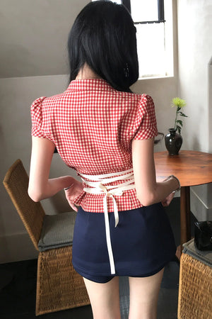Plaid Tie Waist Versatile Shirt