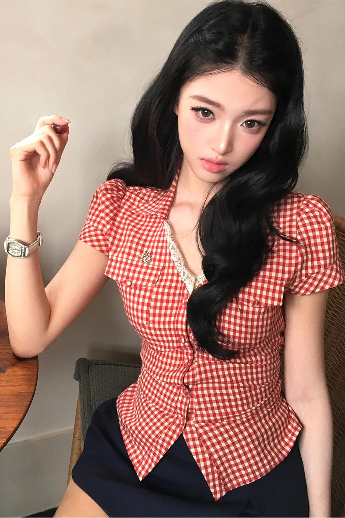 Plaid Tie Waist Versatile Shirt