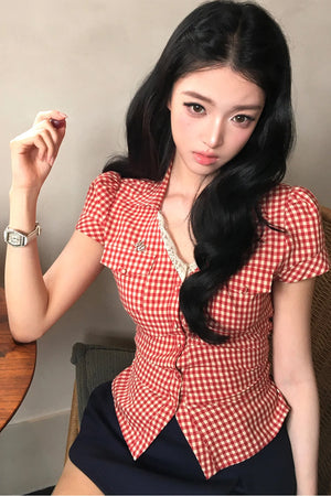 Plaid Tie Waist Versatile Shirt