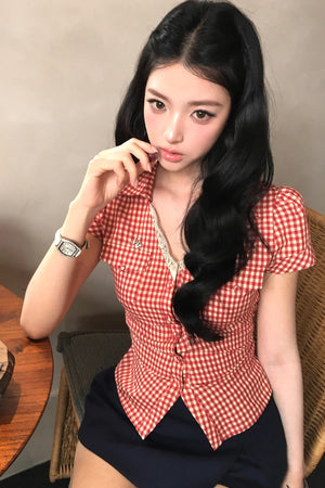Plaid Tie Waist Versatile Shirt