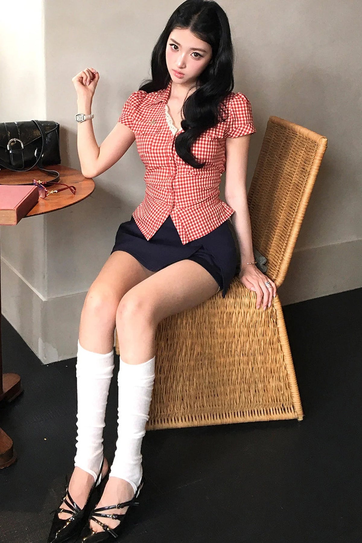 Plaid Tie Waist Versatile Shirt
