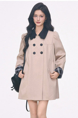 Plaid Trim Mid-Length Windbreaker Jacket