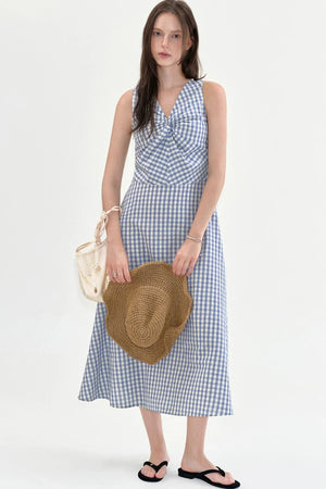 Plaid Twist V-Neck Dress
