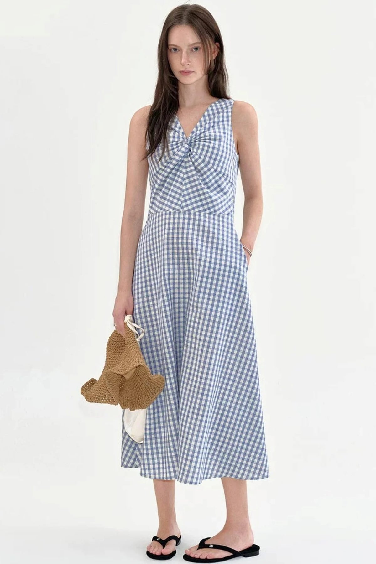 Plaid Twist V-Neck Dress