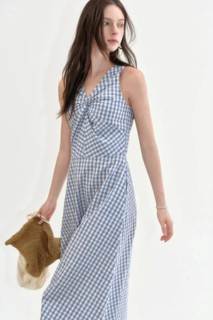 Plaid Twist V-Neck Dress