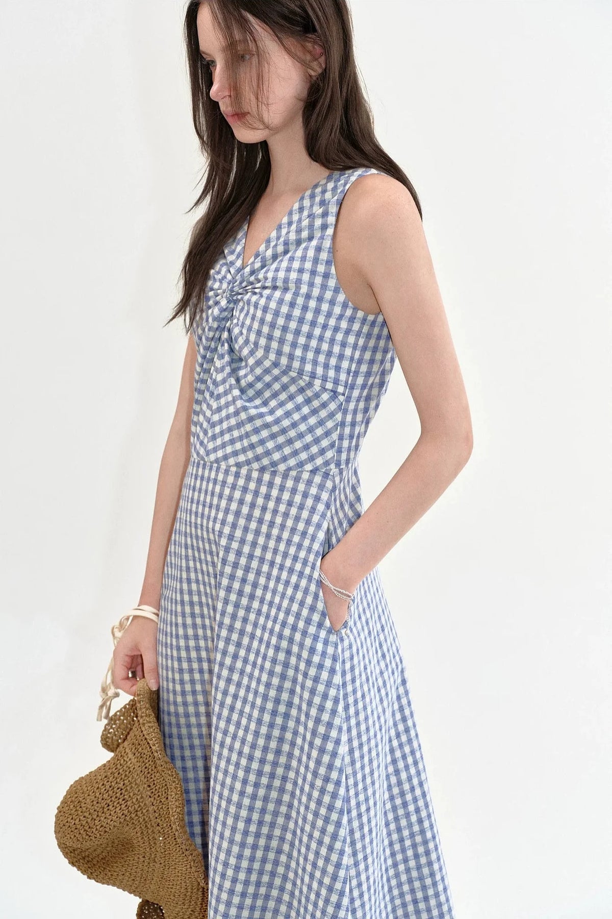 Plaid Twist V-Neck Dress