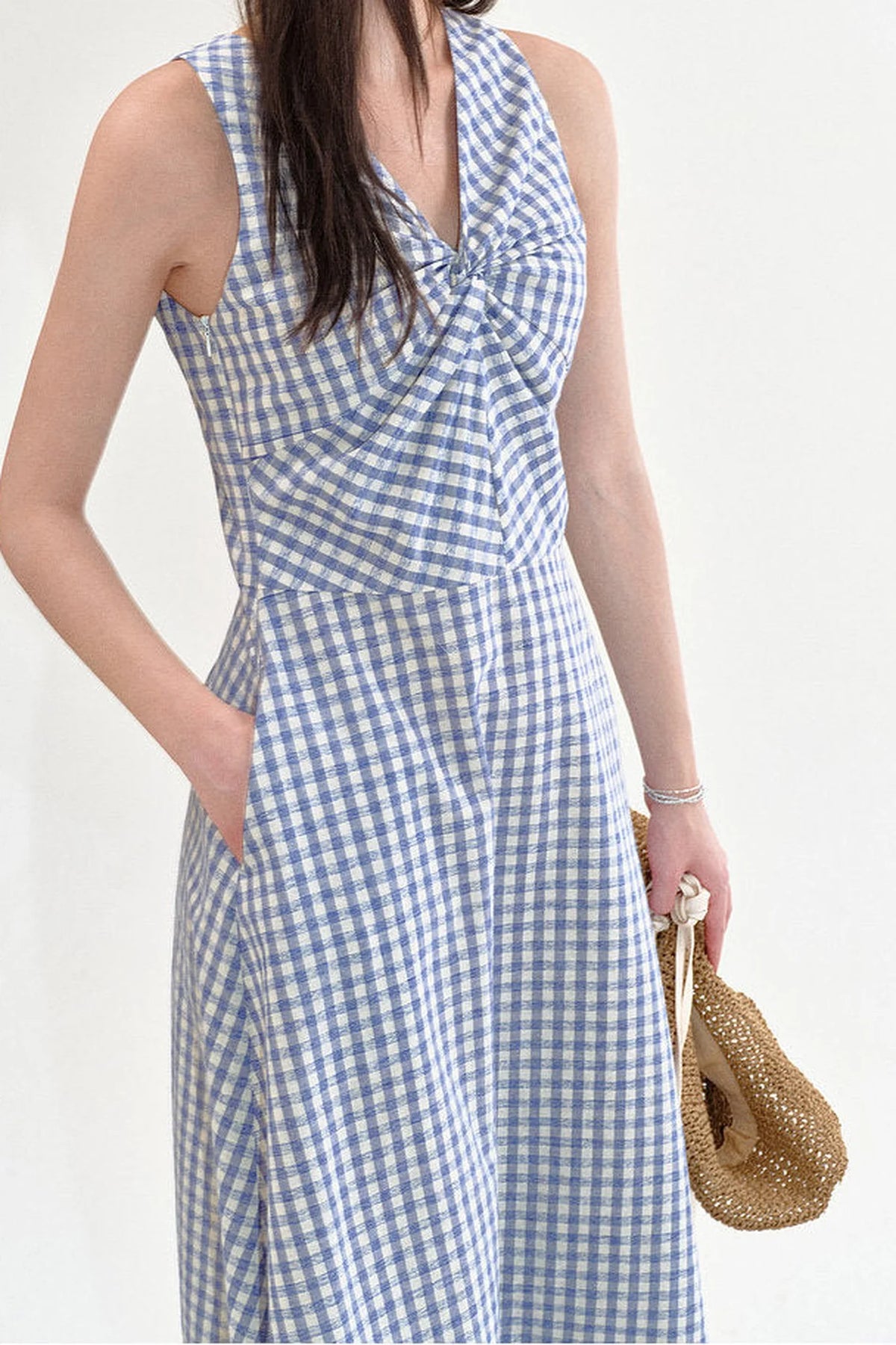 Plaid Twist V-Neck Dress