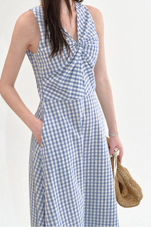 Plaid Twist V-Neck Dress