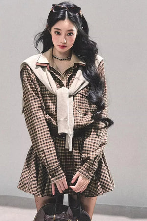 Plaid Two-Piece Winter Dress Set-Up