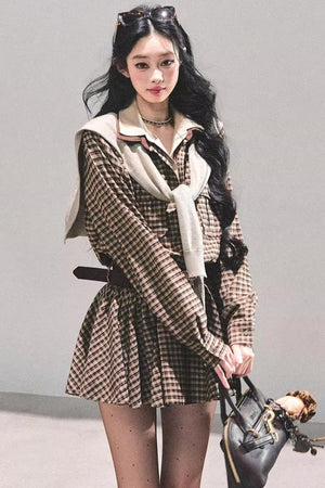 Plaid Two-Piece Winter Dress Set-Up