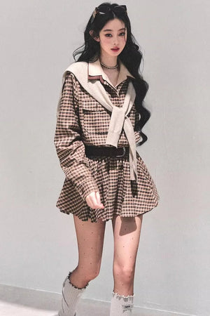 Plaid Two-Piece Winter Dress Set-Up