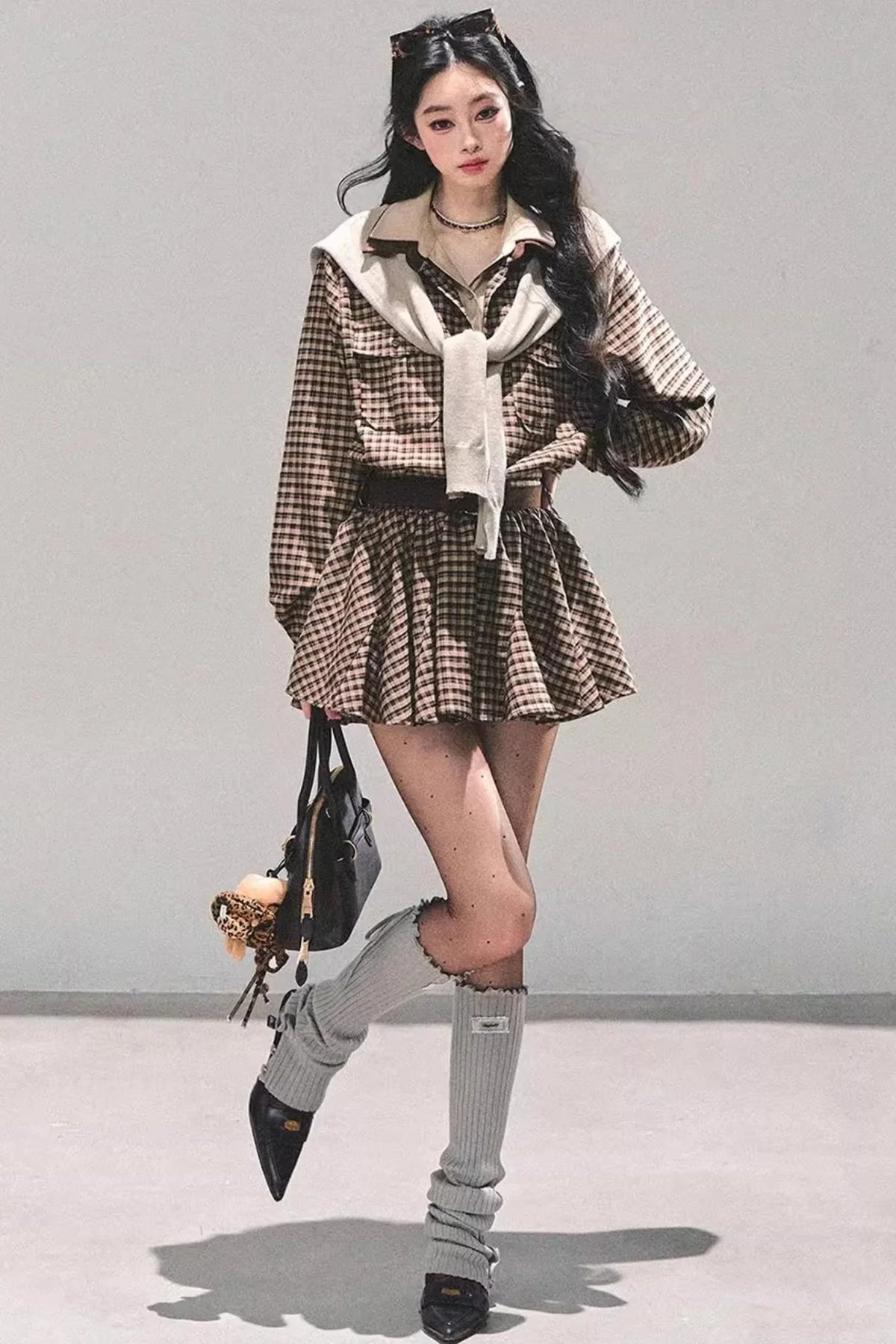 Plaid Two-Piece Winter Dress Set-Up