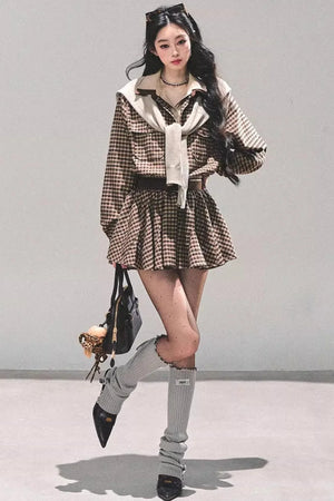 Plaid Two-Piece Winter Dress Set-Up
