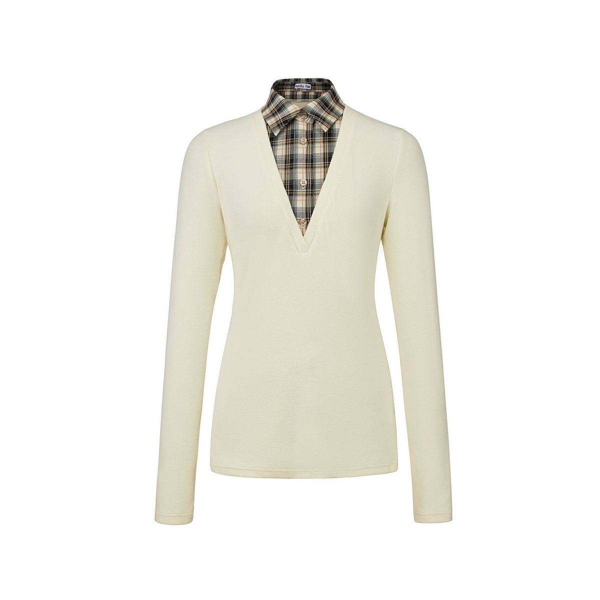 Plaid V-Neck Knit Sweater