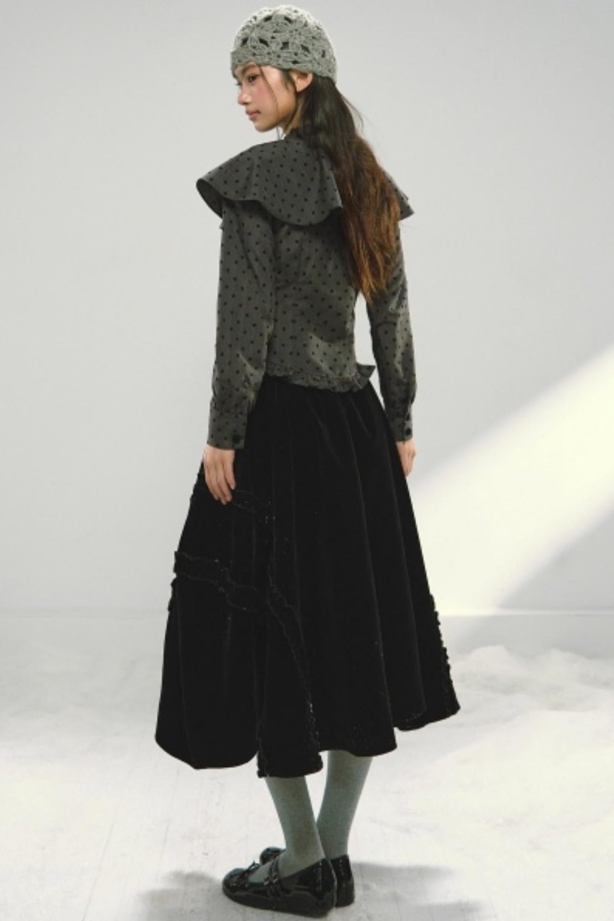 Plaid Velvet Floral Cape Blouse
