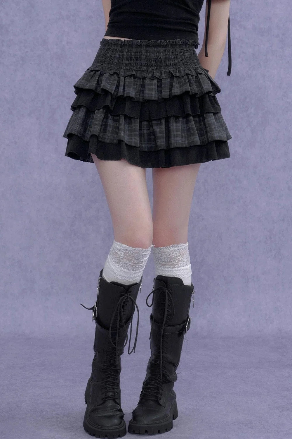Plaid Waist-Cinching Cake Skirt