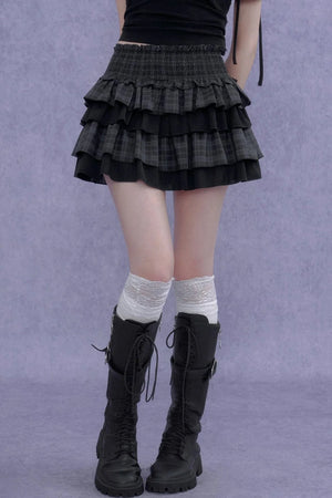 Plaid Waist-Cinching Cake Skirt