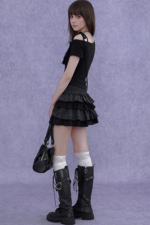Plaid Waist-Cinching Cake Skirt
