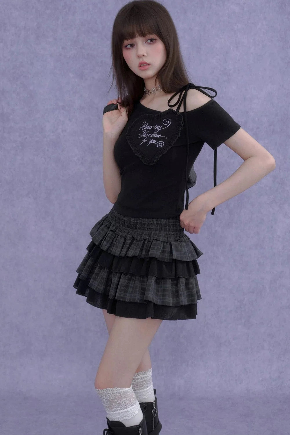 Plaid Waist-Cinching Cake Skirt