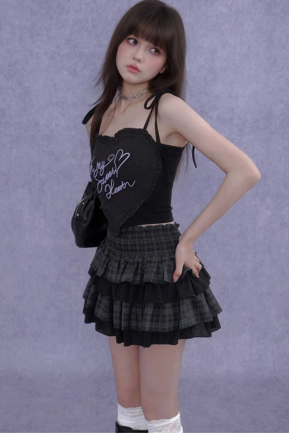 Plaid Waist-Cinching Cake Skirt