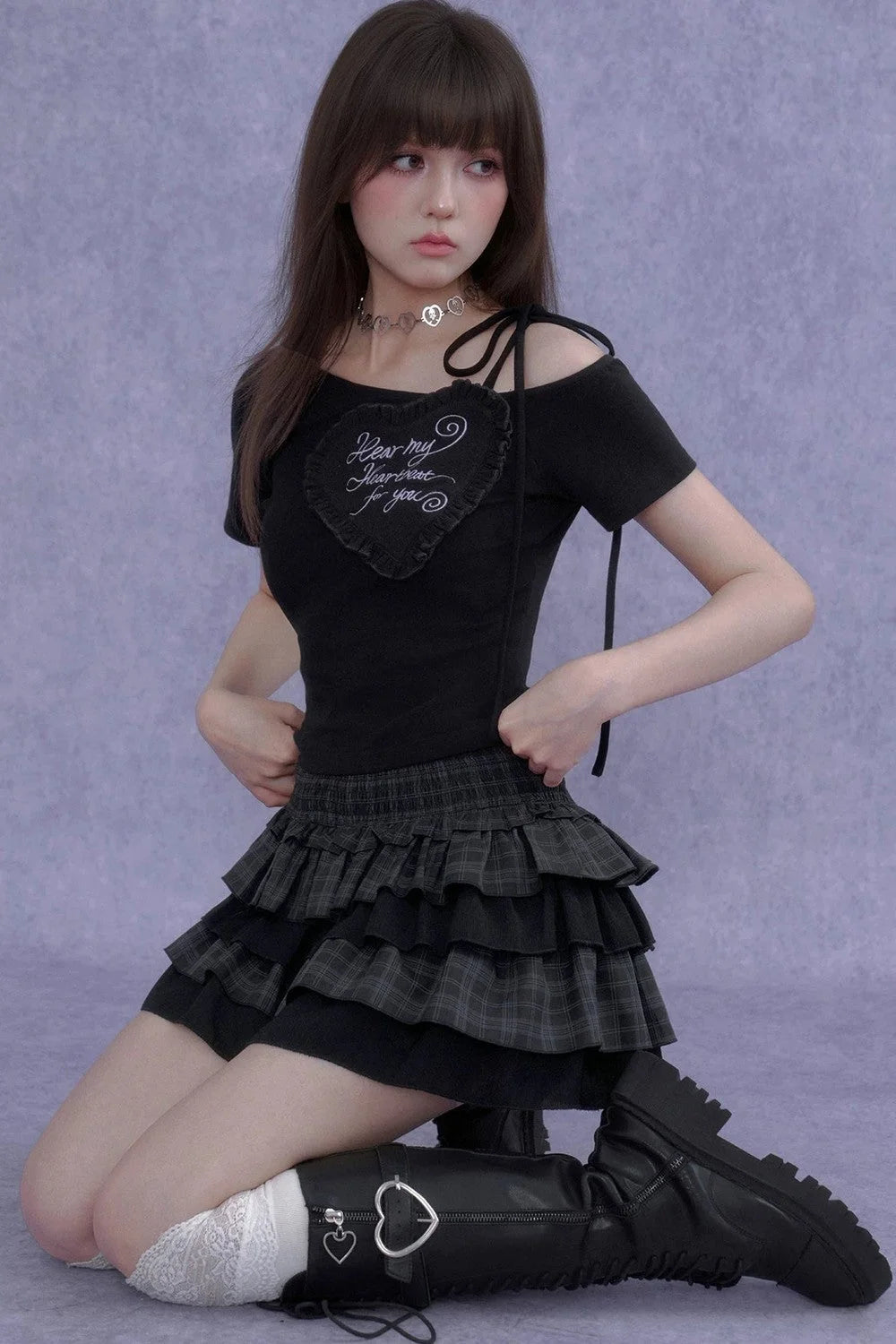 Plaid Waist-Cinching Cake Skirt