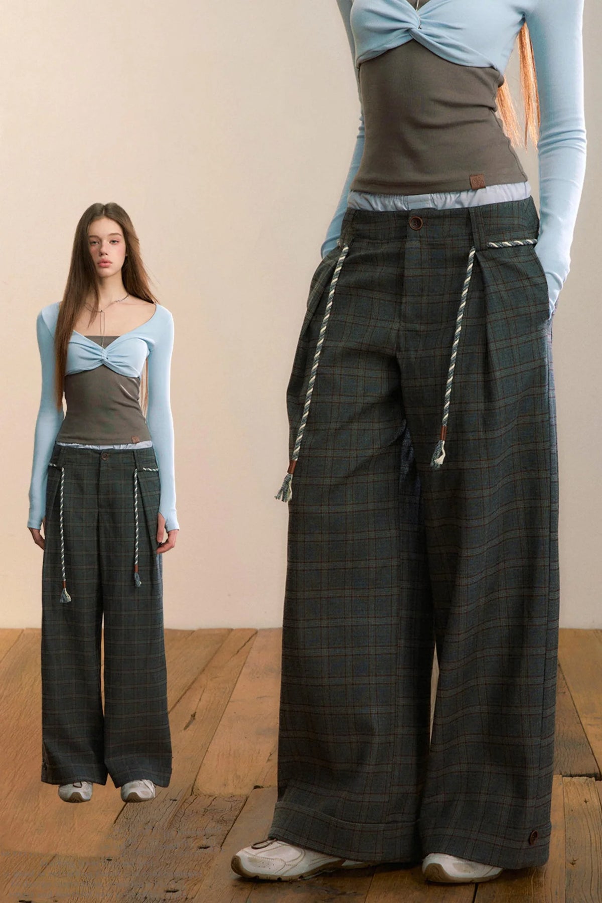 Plaid Wool-Blend Suit Pants