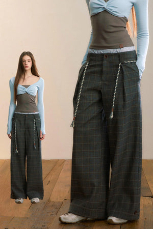 Plaid Wool-Blend Suit Pants