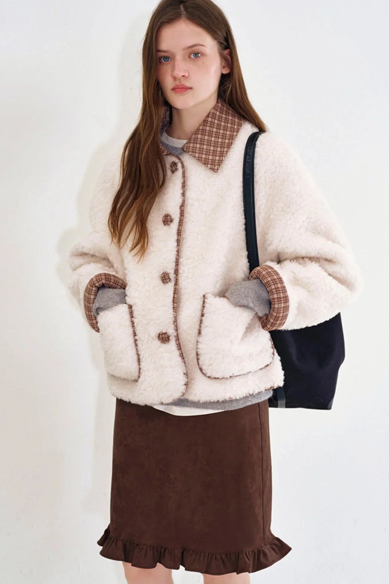 Plaid Wool Patchwork Coat